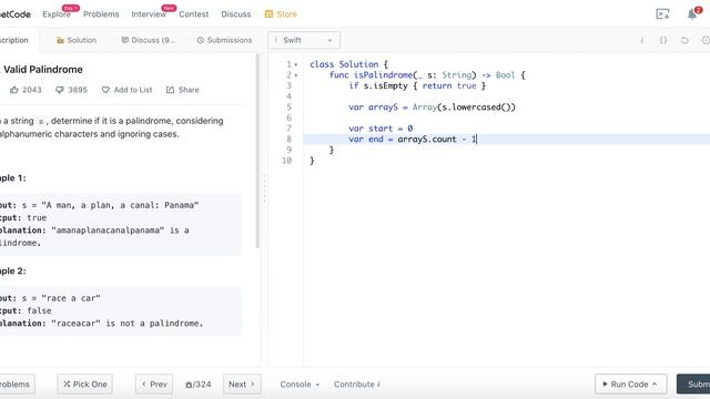 Leetcode#125: Valid Palindrome - Swift (Swift Programming Language, Algorithm and Data Structure)