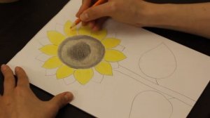 Рисуем подсолнух карандашами.We draw a sunflower with pencils.