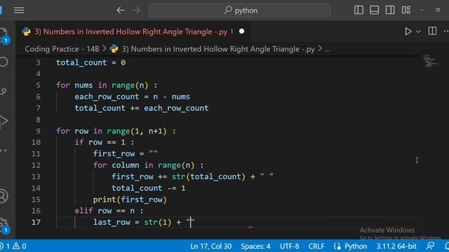 Numbers in Inverted Hollow Right Angled Triangle - | Coding Practice - 14B | CCBP 4.0 | Newly