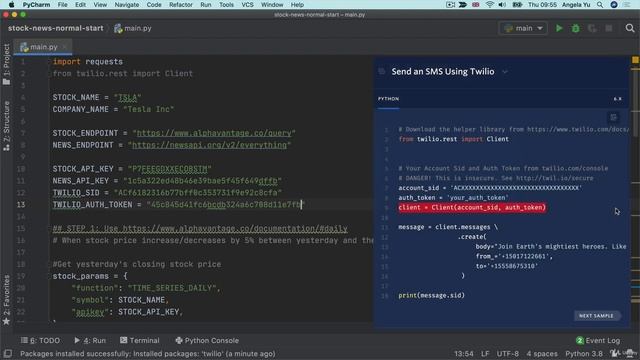 Solution & Walkthrough for Step 3 _Send the SMS Messages | The Complete Python Pro Bootcamp for 202