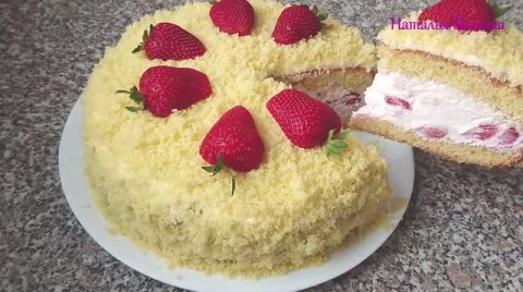 Прекрасный лёгкий торт "Клубничная Мимоза" - мой любимый быстрый торт