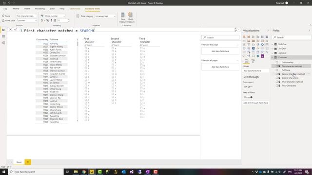 Search for All the Texts in Power BI Table Visual with the First Three Characters Selected in Slice