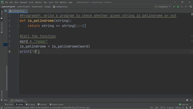 String Is Palindrome Or Not | Program 69 | Solutions For Python 100 Exercises | CodingFacts