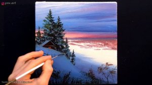 Acrylic Landscape Painting - Winter / Easy Art / Зимний пейзаж акрилом. Уроки рисования. Живопись