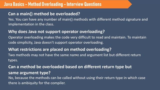 7A. Java Basics for Selenium - Method Overloading - Interview Questions