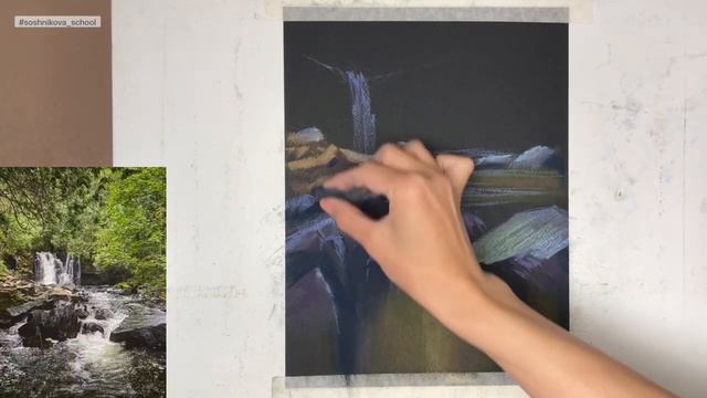 HOW TO DRAW STREAM & ROCKS. Ручей в горах сухой пастелью смотреть онлайн