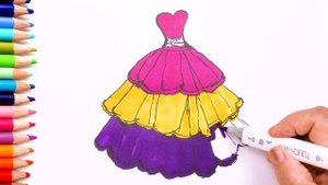 Как нарисовать платье принцессы / мультик раскраска для детей / Раскраски малышам / Узнать цвета