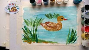 Как нарисовать утку? с утятами на пруду//