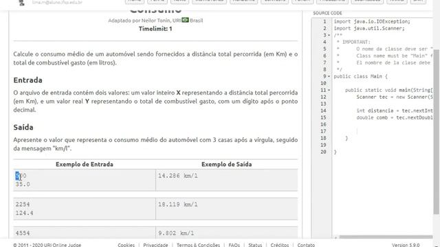 Exercício 1014 URI - Java смотреть онлайн