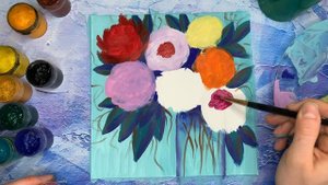 Как нарисовать пионы МАСТИХИНОМ | Картина в интерьер | Декоративная живопись гуашью