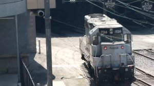 Amtrak GP38 724 smokes it up in Race Street Yard