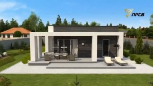 Одноэтажный дом с плоской крышей и крытыми террасами