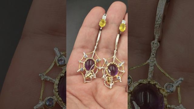 Сапфир из Танзании, аметист из Бразилии, танзанит в серебре 925 смотреть онлайн