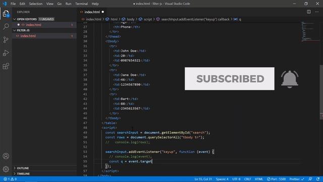 JavaScript Filter Table | No jQuery | Vanilla JavaScript |JavaScript Search Filter |JS Filter Searc