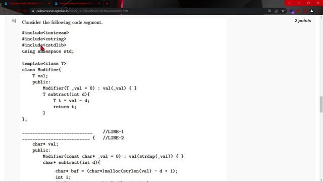 NPTEL Programming In Modern C++ Week 8 Quiz Assignment Solution | July 2022 | IIT Kharagpur