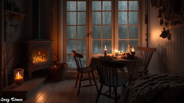 Cabin Cozy with rain, thunderstorm and crackling fire to relax and sleep well - Nature sounds