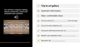 A2 LEVEL LISTENING ABOUT A TRIP TO ART GALLERY with answer