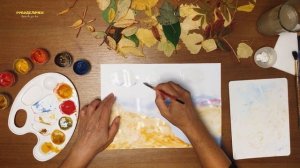Осенний пейзаж / Рисование листьями / Печатание листьями  / Как нарисовать осень