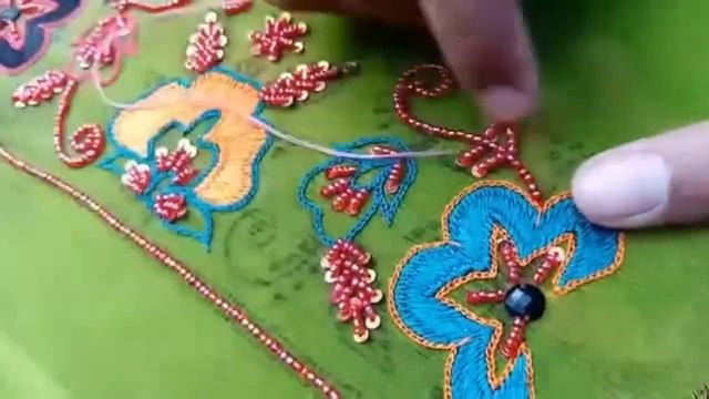 Hand embroidery flower designs - Moti installation Video tutorial - indian bead embroidery tutorial