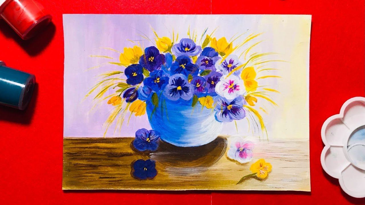 Цветы анютины глазки акриловыми красками. Рисование цветов #акрилом. #живопись
