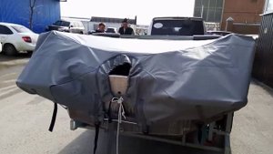 Тент на лодку Вельбот 42 без лееров с кринолинами наш сайт tentnalodku.ru #boatcover