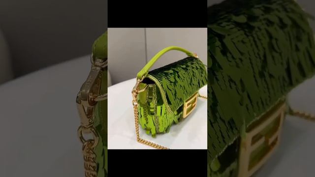 Fendi Baguette Acid green sequin and leather bag