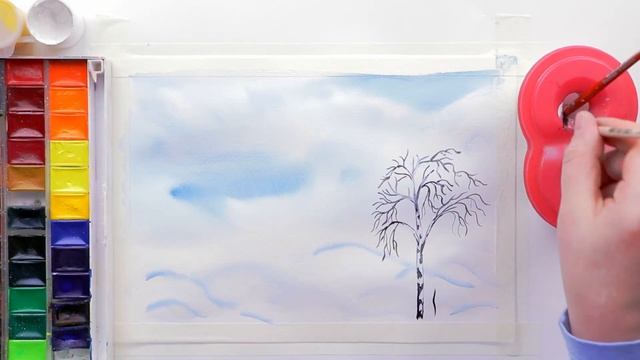 Как нарисовать зимние березы. How to paint Winter Birch Trees. смотреть онлайн