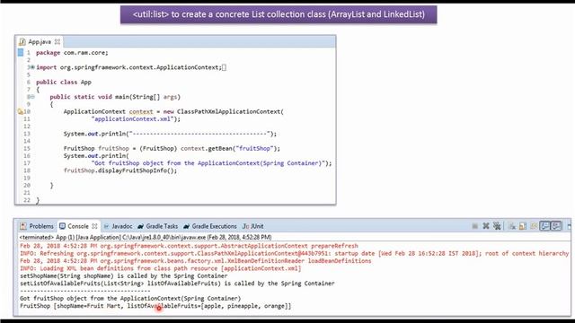 How to create a concrete List collection class (ArrayList and LinkedList) using util:list in Spring