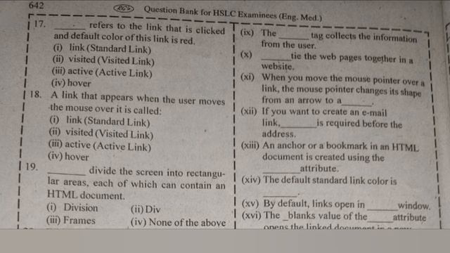Question Bank Solved Answers - Chapter 2 part III Links Frames and Form P3