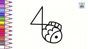 Как нарисовать РЫБКУ ИЗ ЦИФРЫ 4 | Раскраска для детей Животные из цифр | Coloring Kids