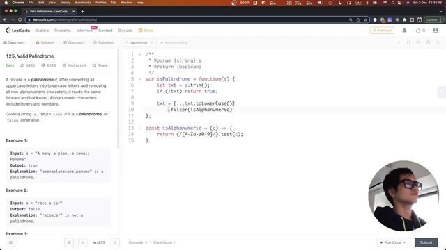 LC in JS: 125. Valid Palindrome [String Pattern]