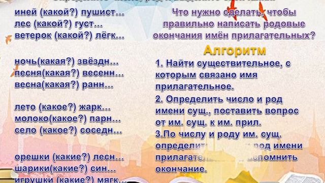Російська мова 3 клас. «Родовые окончания имён прилагательных»