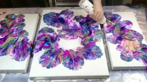 #100- Big triptych Dutch Pour *3 piece* Blue's and purples- amazing color pallet 🥰