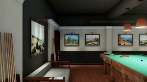 Визуализация интерьера бильярдной в подвальном помещении частного загородного дома