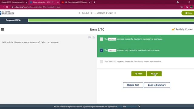 CISCO Python certificate solutions # PE1    #Module 4 Quiz