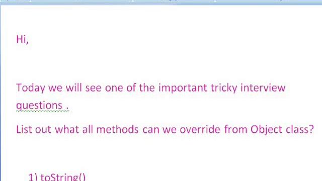 List out methods we can override from Object class in java?