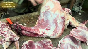 Быстрая разделка барана ножом Финка-043 из стали S390 и тяпкой Мясницкой удлиненной из дамаска