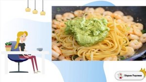 Паста с креветками и авокадо