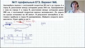 Задача 11 профильный ЕГЭ  Автомобиль выехал с постоянной скоростью 86 кмч из города A в город В, ра