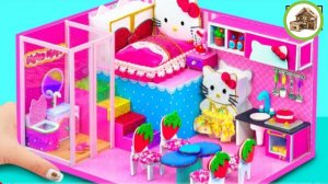 Розовый миниатюрный домик hello kitty для всейисемьи со всеми удобствами из картона /156