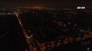 Стадион Калининград ночью. Подсветка. Ночной Калининград, съемка с высоты.