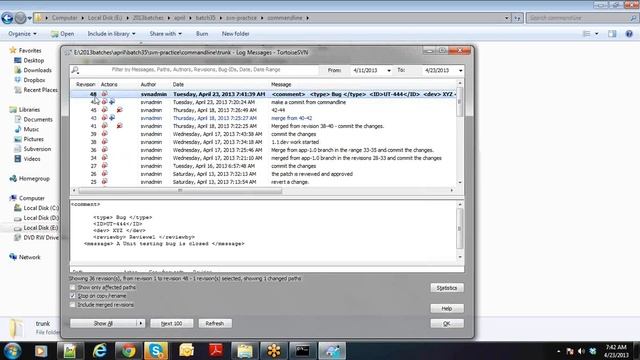 Subversion Command-line branching, merging , svn log commands смотреть онлайн