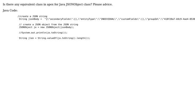 Salesforce: Equivalent class in apex for Java JSONObject class. Any thoughts? смотреть онлайн