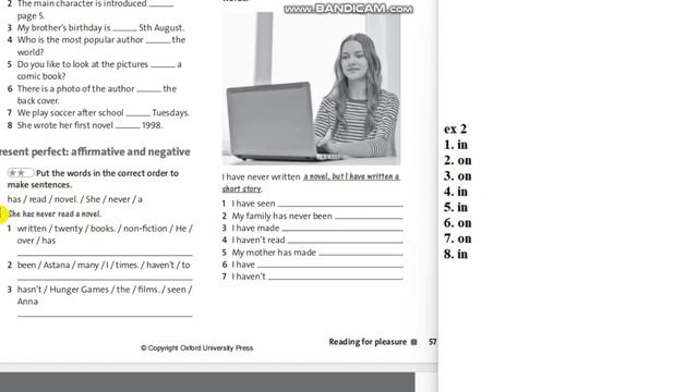 Ағылшын тілі 6 сынып 57 бет, workbook. English plus 6: workbook p 57. Unit 7 "Present perfect" смотреть онлайн