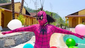 PRO 5 SUPERHERO TEAM || Spider-Man Party On The Swimming Pool ( Nerf Gun , Balloon , Food... )
