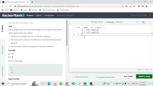#3 Arithmetic Operators || Hacker Rank Python Solution || Hacker Rank Solution ||
