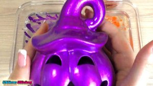 Halloween Slime Orange vs Purple Mixing makeup and glitter into Clear Slime