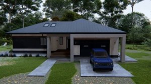 Проект одноэтажного дома с гаражом на две машины и террасами • АртПро, Проектное бюро