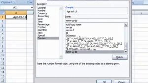 Delete a Custom Number or Date Format in Excel 2007