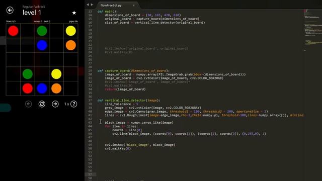 Python 'Flow Free' Bot #4 - drawing the lines and removing doubles смотреть онлайн